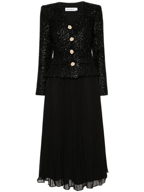 Self-Portrait bouclé chiffon midi dress Black AW24005MB