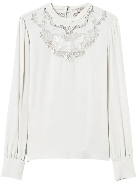 TWINSET floral-embroidered crepe blouse White 242TT2192