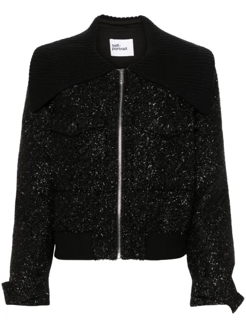 Self-Portrait bouclé bomber jacket Black AW24051JB