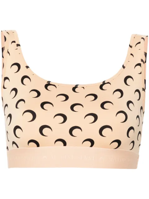 Marine Serre Crescent Moon-print sports bra Neutrals WUW055ACJER0001