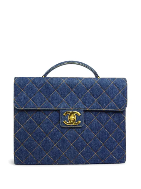 CHANEL Pre-Owned 1997 CC diamond-quilted briefcase Blue 4789853