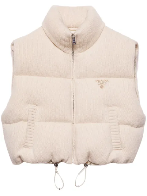 Prada logo-embroidered down gilet Neutrals 29M056SOOO1Y02