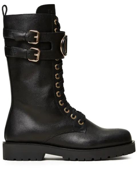 TWINSET Oval T leather combat boots Black 242TCP084