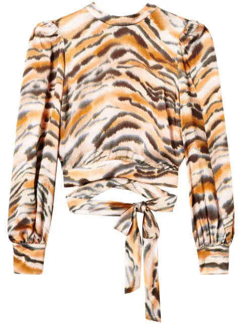 TWINSET tiger-print cropped blouse Brown 242TP2654