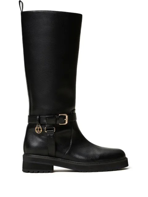 TWINSET 40mm Oval T leather boots Black 242TGT172