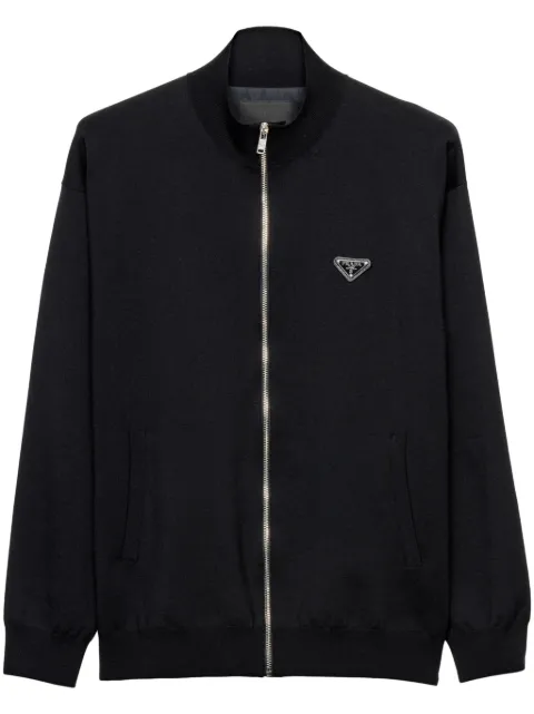 Prada logo-plaque zip-up cardigan Black UMG332SOOO1411