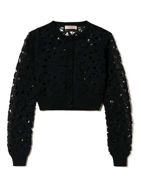 TWINSET floral crochet cropped cardigan Black 241TT3234
