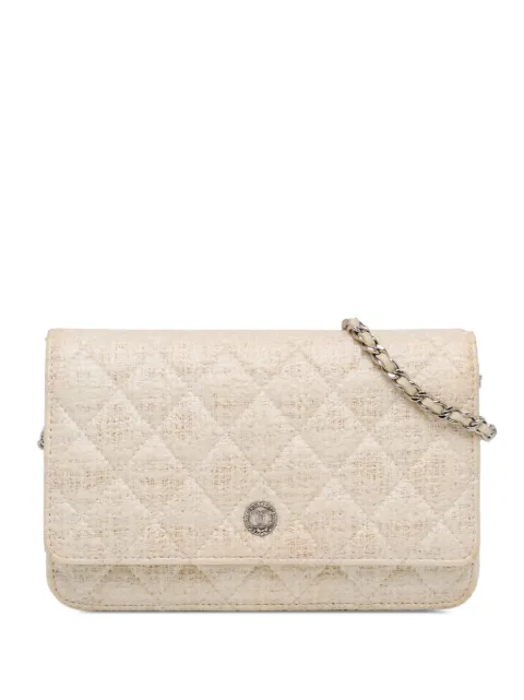 CHANEL Pre-Owned 2012-2013 CC Coated Tweed Wallet On Chain crossbody bag Brown PYCUQ77DNNVOSBP3