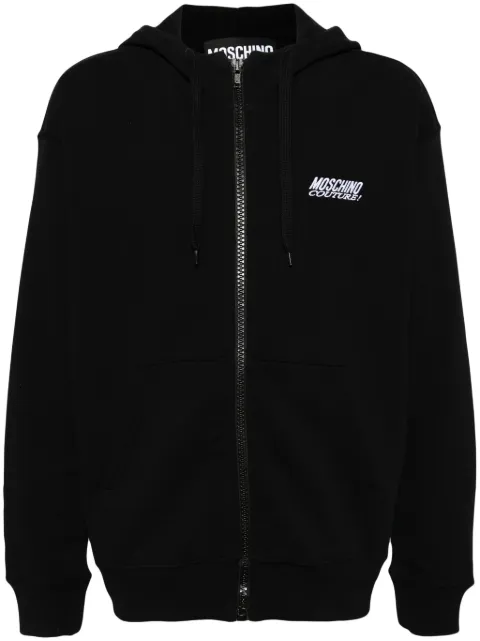Moschino logo embroidered zipped hoodie Black A17182025