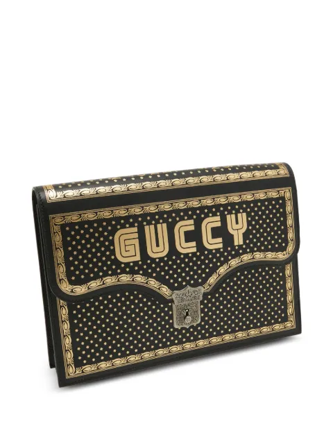 Gucci Pre-Owned printed-leather portfolio clutch Black 921258