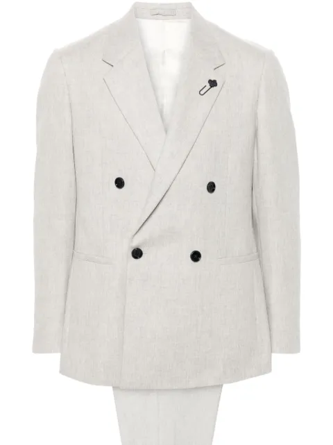 Lardini logo-brooch suit Neutrals IV5904EIVSF63437