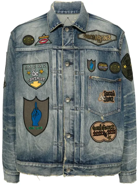 sacai patch-embellished button-up denim jacket Blue 2403525M