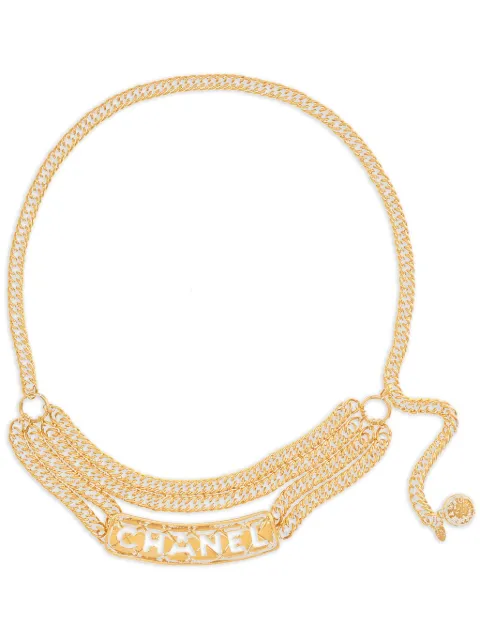 CHANEL Pre-Owned 1994 logo plaque chain belt Gold MI000463