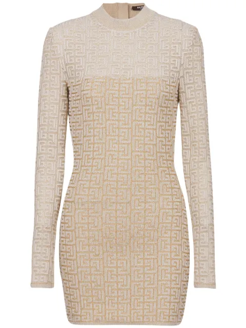 Balmain PB Labyrinth-jacquard knit dress Neutrals DF2R8029KH69GFM