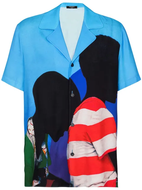 Balmain Prince Gyasi-print twill pyjama shirt Blue DH0HN067VG54SNQ