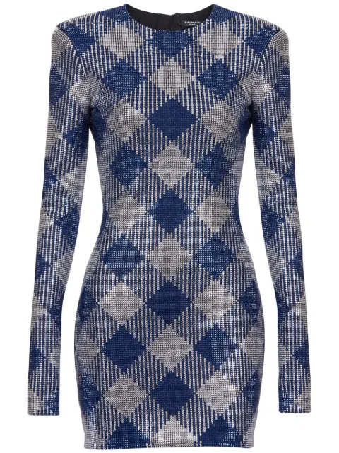 Balmain gingham rhinestone mini dress Blue DF0R9352PC62SKS