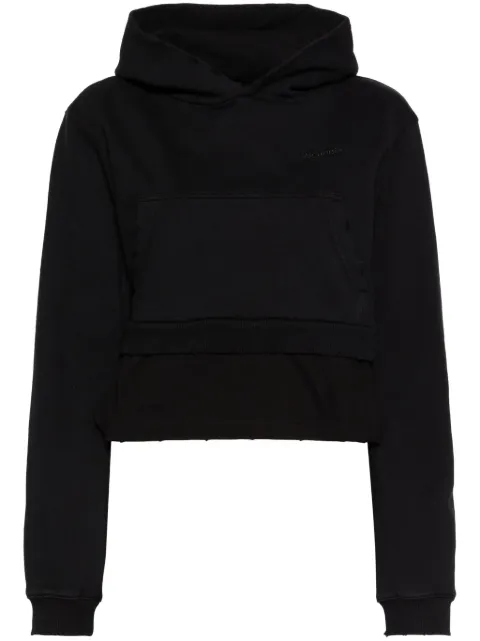 We11done faux-pearl embellishment layered hoodie Black WDTH224837WBK