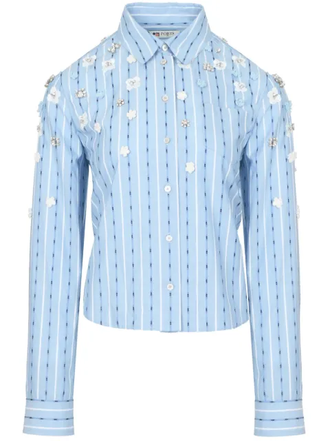 Ports 1961 floral-appliqué striped shirt Blue PW324HLS01FCOF100