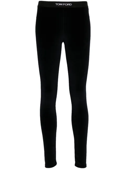 TOM FORD velvet logo-detail leggings Blue PAJ121JEX065