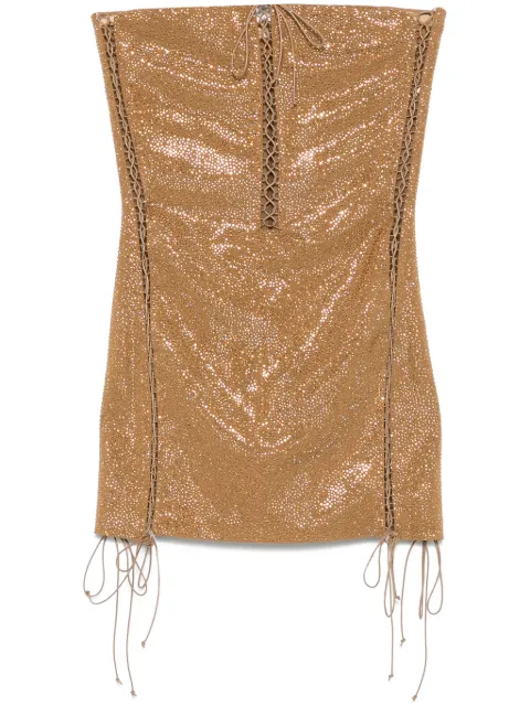Giuseppe Di Morabito crystal-embellishment criss-cross mini dress Brown 03FWDR427FC03375