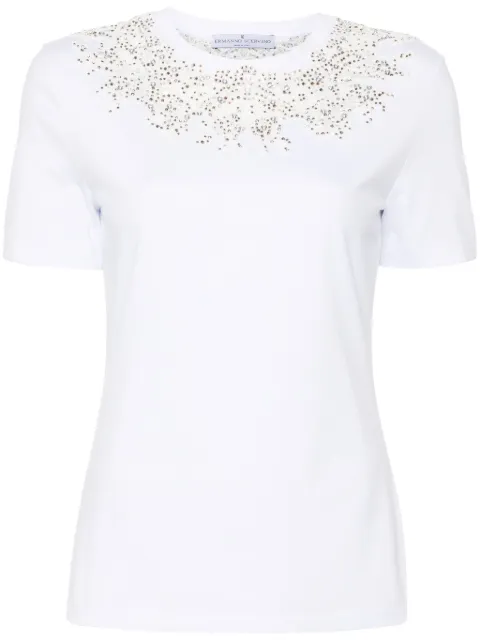 Ermanno Scervino lace-detail crystal-embellished T-shirt White D452L319DUX