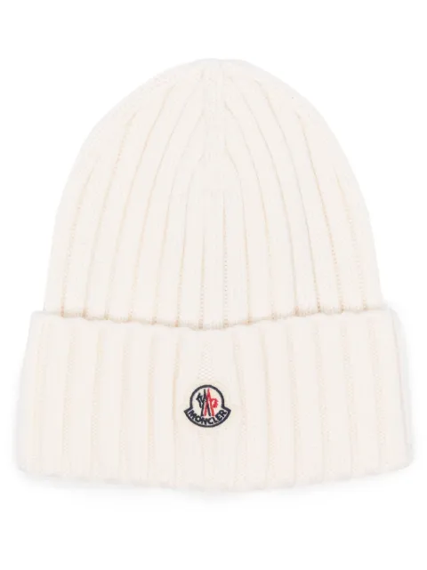 Moncler logo-patch ribbed-knit beanie hat White L20933B00036A9327