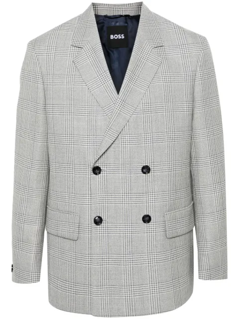 BOSS tartan-check blazer Blue 50521952
