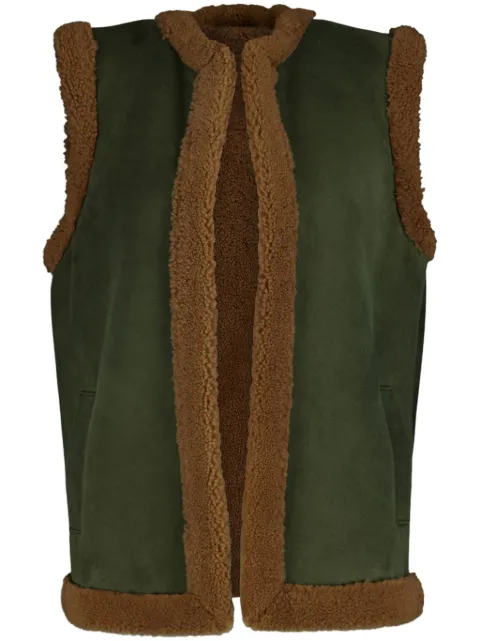PAULA embroidered-patch shearling vest Green ODORIA