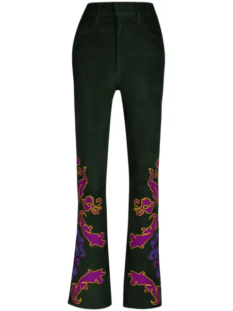 PAULA embroidered suede trousers Green ZIRCONIA