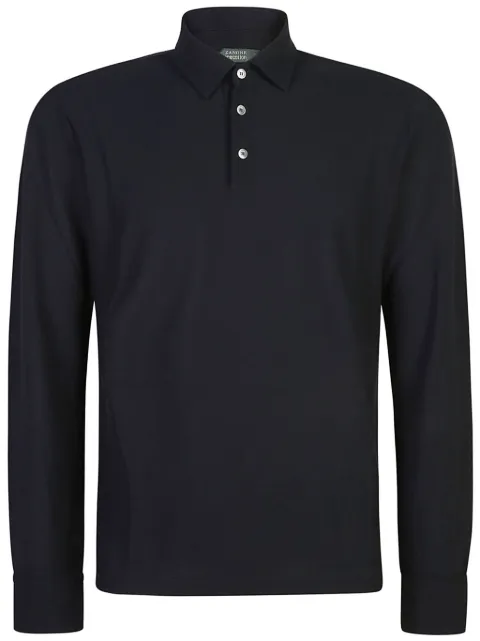 Zanone long-sleeved cotton polo shirt Black 815102ZG380