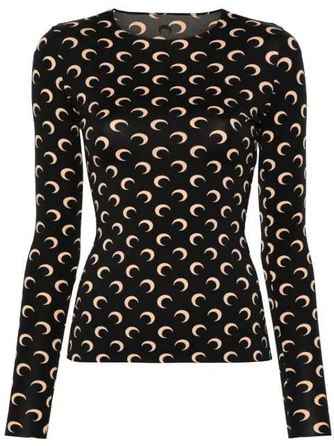 Marine Serre moon-print second-skin crewneck top Black WTS006ACJER0001