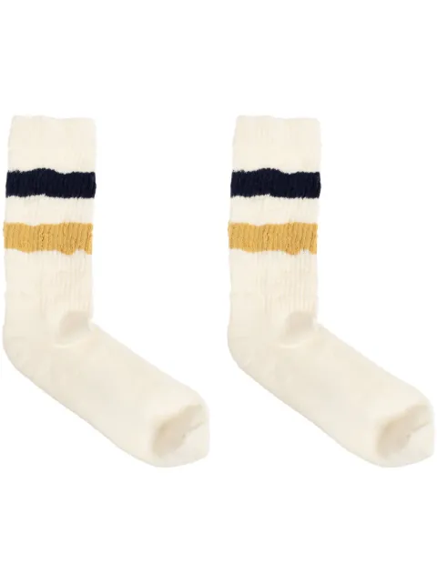 Golden Goose aged-white socks with distressed details and two-tone stripes White GUP00883P000488