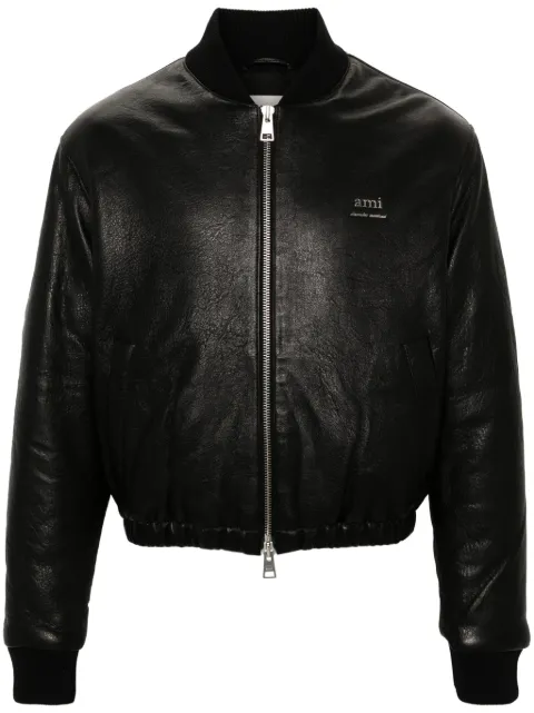 AMI Paris logo-plaque leather jacket Black HJK131LH0044