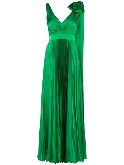 NISSA bow-detail pleated maxi dress Green RS14974GREEN