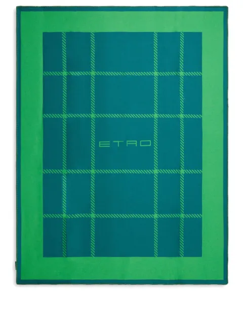 ETRO HOME logo checkered blanket Green 326828159500
