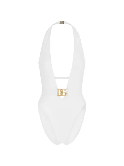 Dolce & Gabbana Plunge-neck belted swimsuit White O9B74JONO12