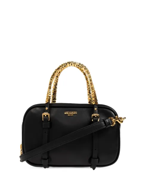 Moschino logo-lettering leather tote bag Black A73188002