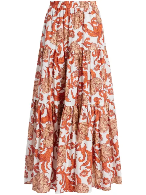 La DoubleJ floral-print tiered skirt White SKI0001SIL010