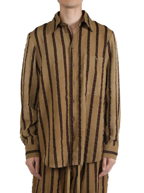 Uma Wang striped tab shirt Brown UM1502