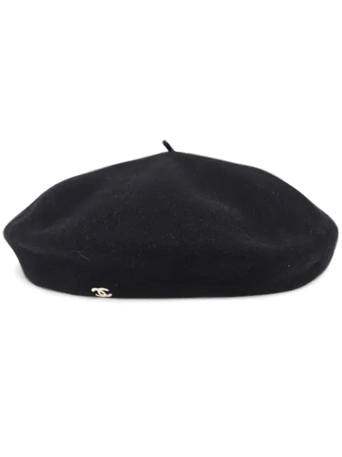 CHANEL Pre-Owned 1998 CC wool beret hat Black HT98P10814X0110494305
