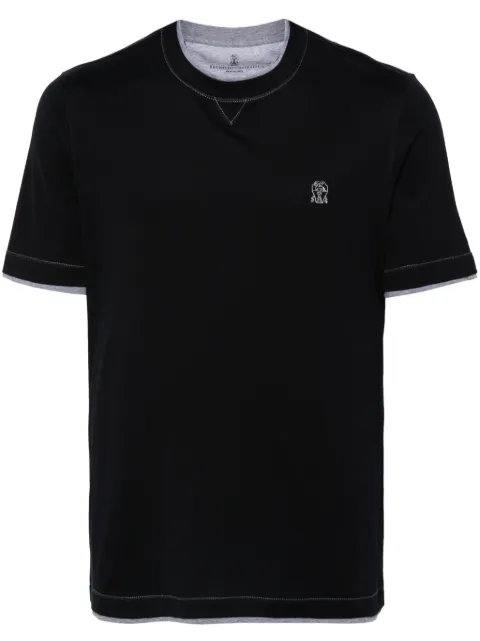 Brunello Cucinelli logo-embroidered T-shirt Blue M0B137451GCHM51