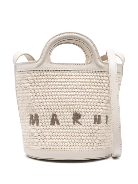 Marni Tropicalia small bucket bag in leather and raffia-effect fabric Neutrals SCMP0056Q1P3860