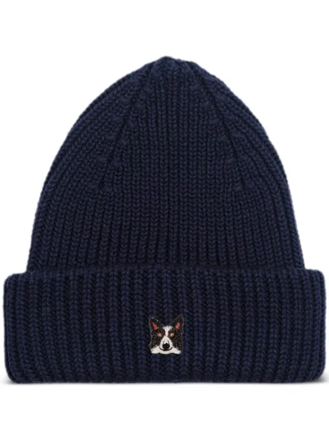 PELO FOUNDATION dog-appliqué beanie Blue 13005NAVY
