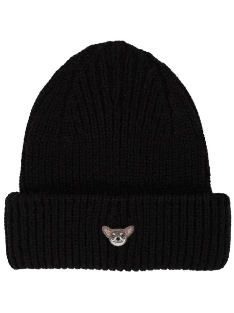 PELO FOUNDATION dog-appliqué beanie Black 13005BLACK