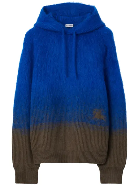 Burberry two-tone logo-knit hoodie Blue 8094462