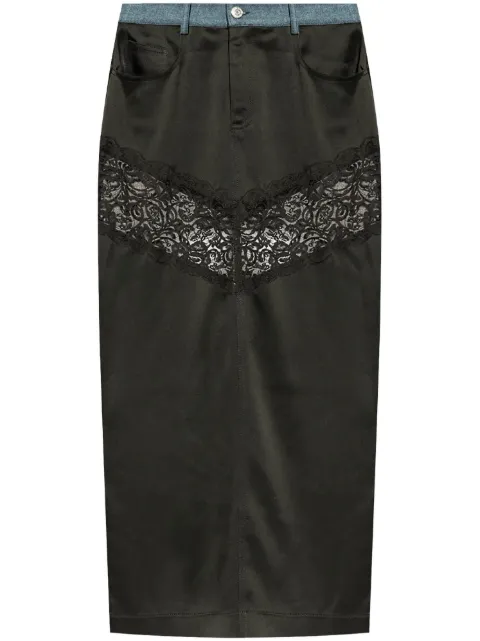 Blumarine long straight skirt with lace insert Black A422G182A