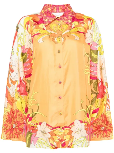 Camilla floral-print silk shirt Orange 28883