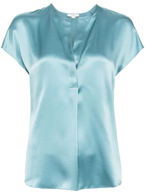 Vince silk cap-sleeve blouse Blue V048312998