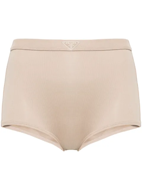 Prada triangle-enamel mini shorts Neutrals 32155SOOO14L0F0241