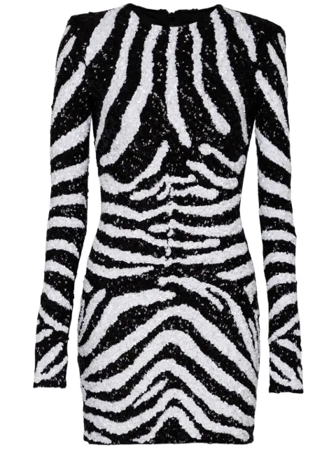 Balmain zebra-pattern sequin-embellished dress Black DFAR9344PC52